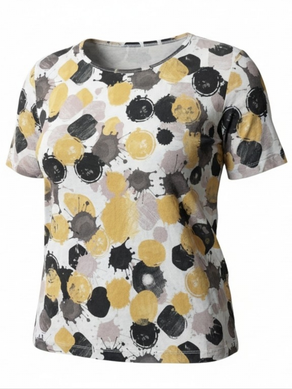 ALI‎ MILES | Artsy Abstract Paint Polka Dot Short Sleeve Tee Button Back | XL
